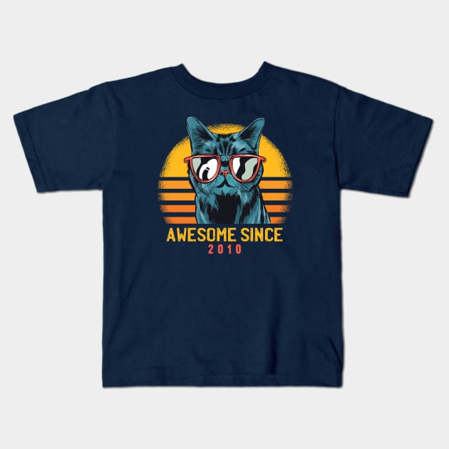 Retro Cool Cat Awesome Since 2010 // Awesome Cattitude Cat Lover Kids T-Shirt by Now Boarding